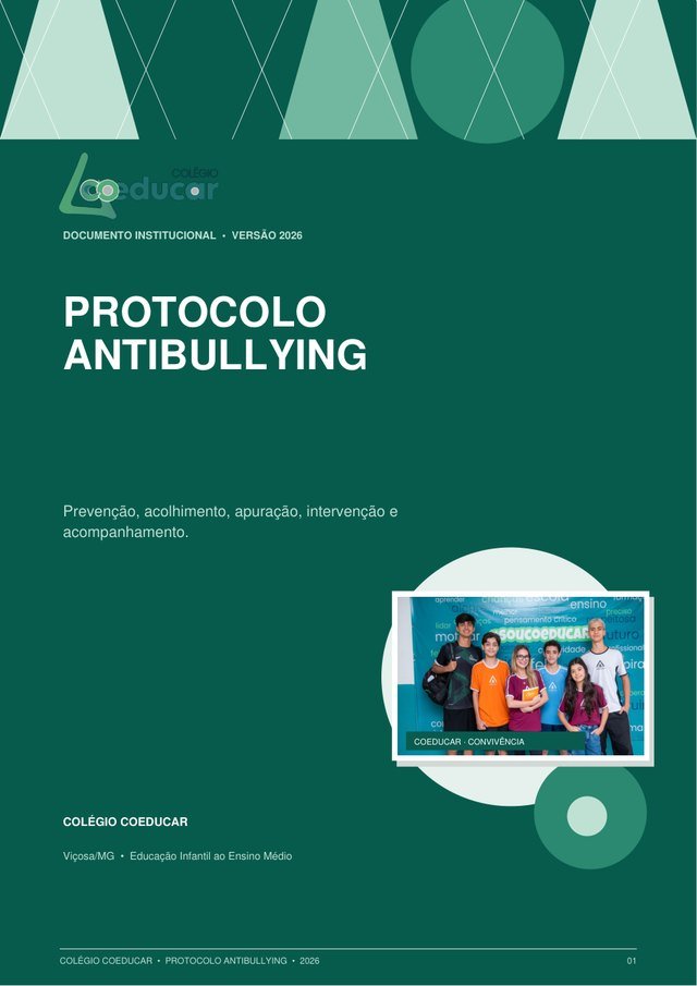 Capa do Protocolo Antibullying 2026 do Colégio Coeducar