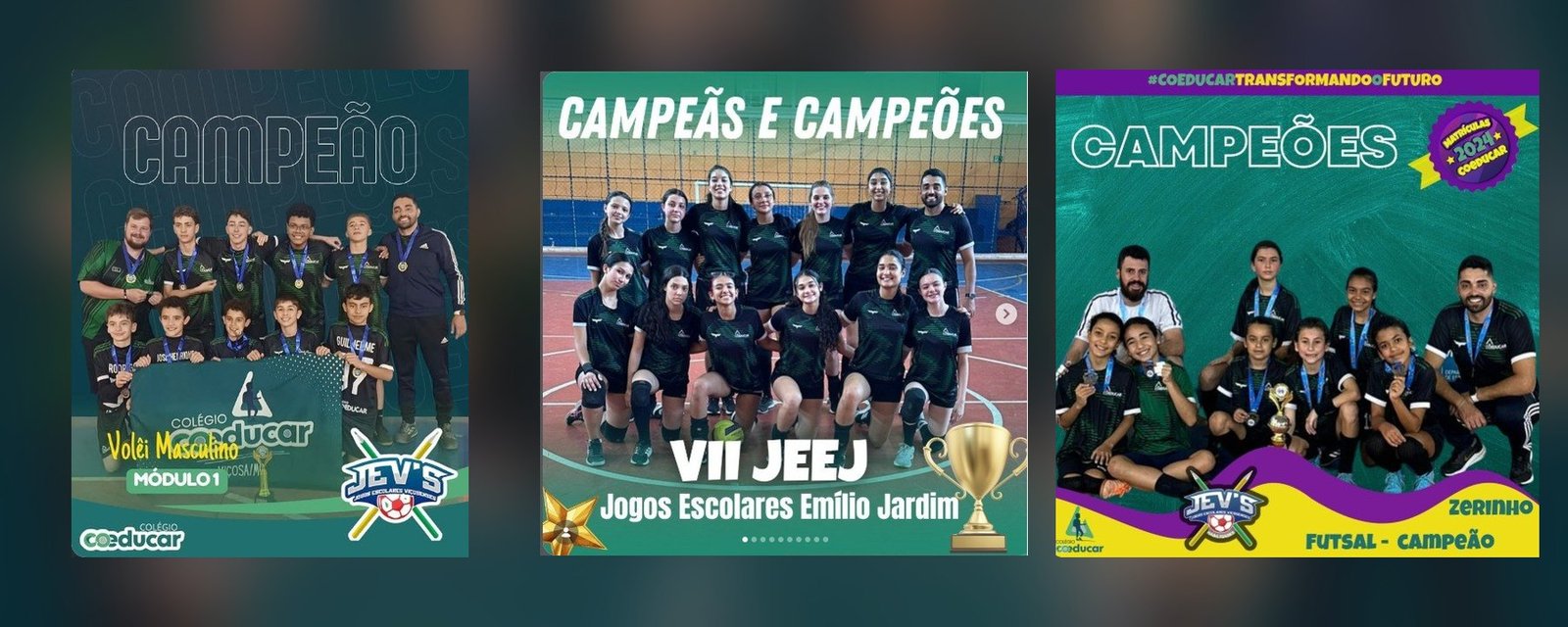 Nossos troféus nos JEV’s: a galeria de conquistas do Coeducar no esporte escolar